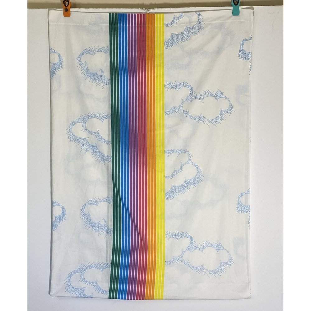 Vintage Retro‎ 70s Pacific Rainbow Clouds Flat Twin Sheet Cotton Blend Kitschy